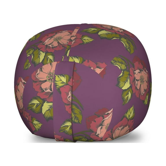 Flowers Storage Toy Bag Chair, Botanical Theme Realistic Flowers Image Pink Peonies and Green Leaves Pattern, Stuffed Animal Organizer Washable Bag, Small Size, Multicolor, by Ambesonne