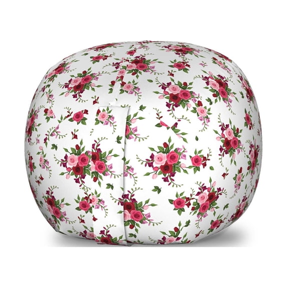 Flowers Storage Toy Bag Chair, Bridal Bouquets Pattern with Roses and Freesia Romantic Victorian Composition, Stuffed Animal Organizer Washable Bag, Small Size, Pink Ruby Green, by Ambesonne