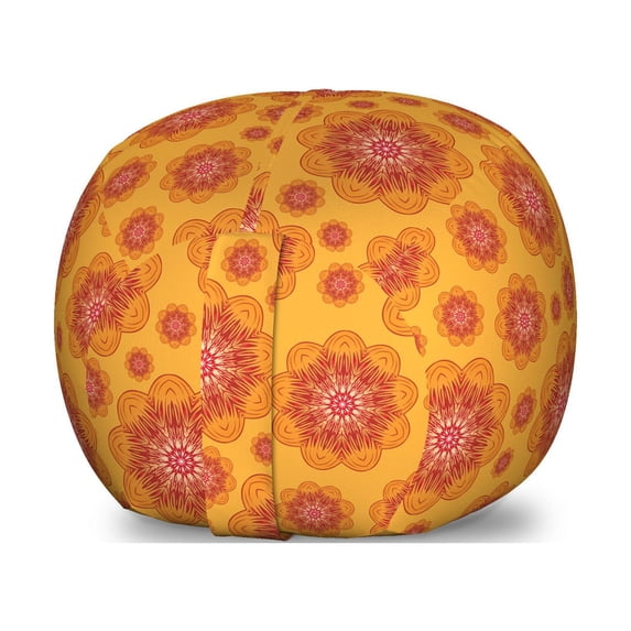 Flowers Storage Toy Bag Chair, Floral Theme Abstract Flowery Motifs in Vintage Style and Orange Tones Botanical, Stuffed Animal Organizer Washable Bag, Large Size, Multicolor, by Ambesonne