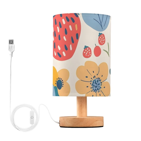 Flowers Strawberries Hand Drawn Table Lamp with USB Port LED Warm Light Lamp Night Light Home Decor