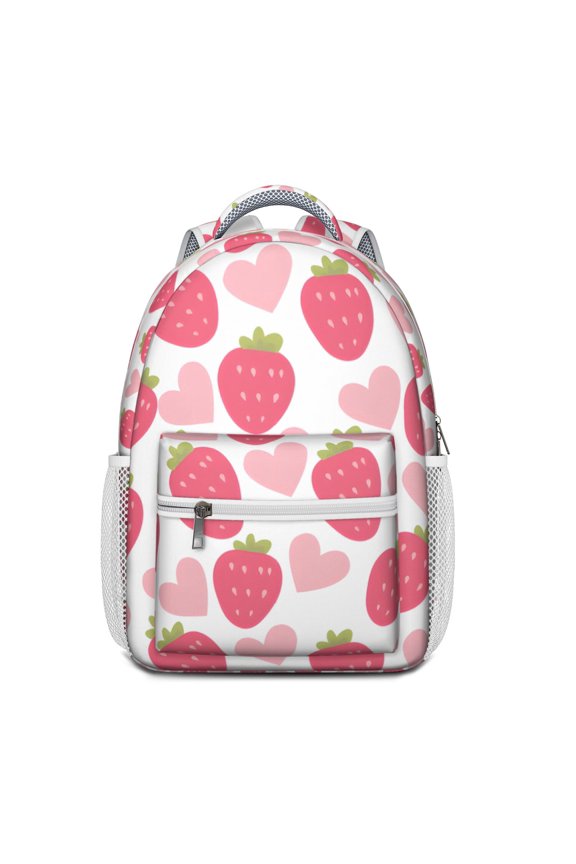 Flowers & Strawberries School Backpack - Stylish & Versatile with Adjustable S-Shaped Straps