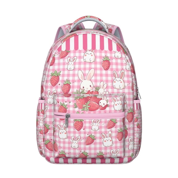Flowers Students Backpack Cute Red Sweet Kawaii Fruity School Bag with Strawberry Lover Pattern, Comfortable and Durable