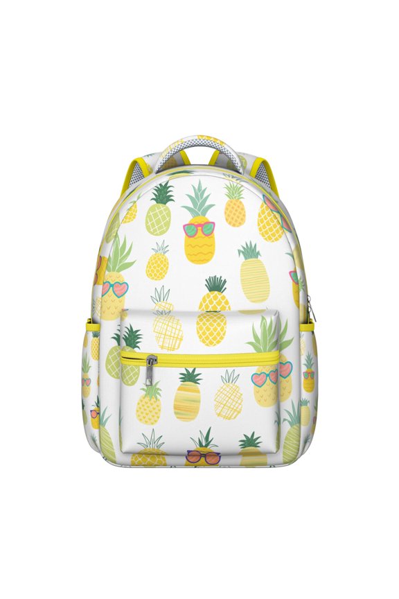 Flowers Students Backpack Pineapples Hawaiian Hawaii Tropical School Bag with Fruit Summer Yellow Golden Pattern, Lightweight and Wear-Resistant
