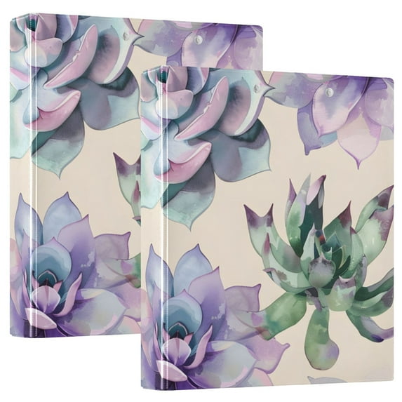 Flowers Succulent Plants 3 Ring Binders 1.5 inch Hardcover File Folders with Interior Pockets A4 Size Organizer for School Office Hospital Set of 2