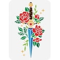 thumbnail image 1 of Flowers Sword Stencil 8.3x11.7 inch Sword Stencils Template Plastic Peony Flower Leaves Stars Pattern Painting Stencil Reusable DIY Stencil Templates for Painting on Wood Floor Wall, 1 of 9