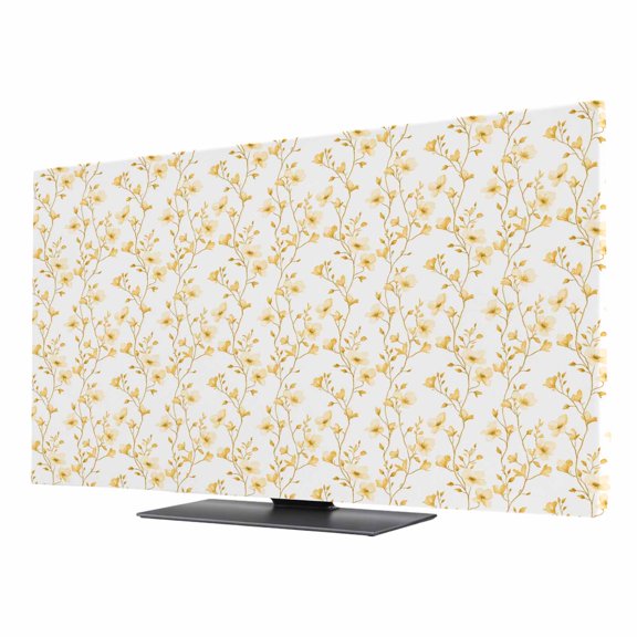 Flowers TV Dust Cover 85 Inch, Branches Yellow Floral Computer Monitor Cover Dustproof Stretchable Indoor TV Screen Protector for LED LCD Universal Monitors