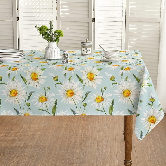 Flowers Tablecloth Waterproof Spring Summer Wildflowers Tablecloth Rectangle Farmhouse Table Cloth Floral Stain Resistant Table Covers for Kitchen Picnic Party 60"x84"