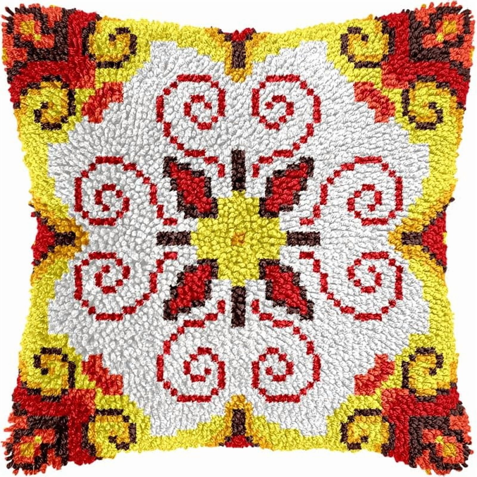 Flowers Texture Latch Hook Pillow Kits Pillow Cover with Pattern Printed Canvas Crochet Cross Hooking Pillowcase Cushion Crafts Embroidery Latch Hooking Crochet Kits 17x17 inch(122)