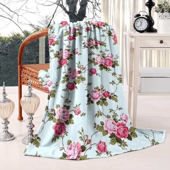 Flowers Themed Fuzzy Blanket: Soft, Cozy & Decorative Flannel Throw Blanket- Perfect 50x60in Bed Throw Blanket for Your Bed, Sofa, Couch & Chair.
