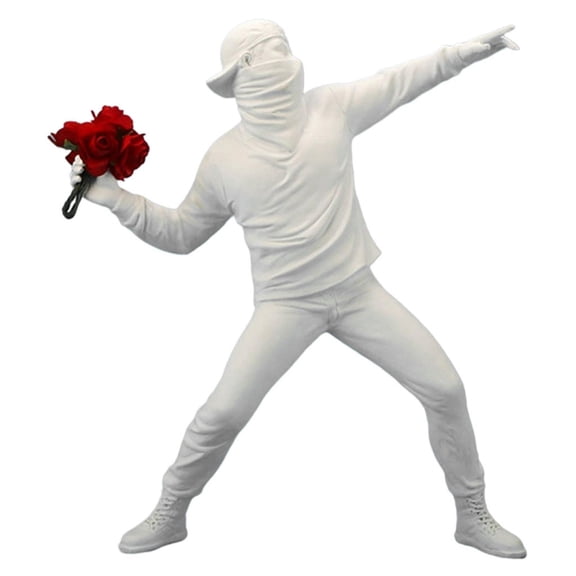 Flowers Thrower Statue,Flower Thrower Statue Craft Decoration,Resin Shelf Desktop Figurine Sculpture Ornament,People Character Decor Art war Theme Statue,Modern Ornaments Figurine White