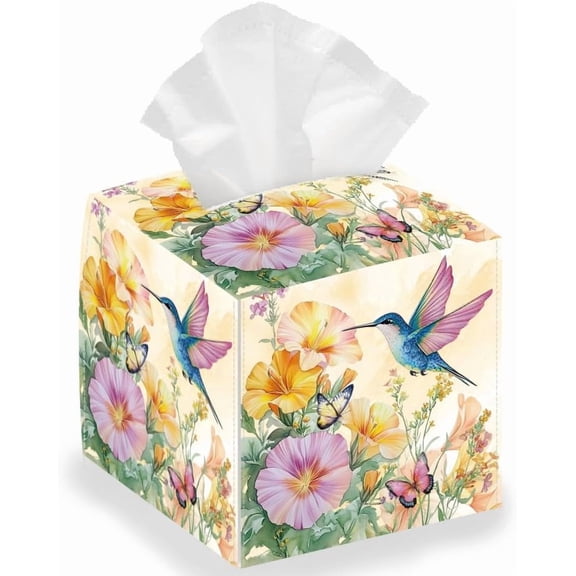 Flowers Tissue Box Holder Hummingbird Square Tissue Box Cover Foldable Tissue Storage Box Waterproof Paper Towel Case Container Organizer Tissue Box Holder for diy making