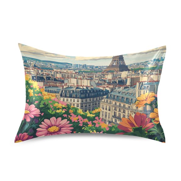 Flowers Tower Clouds Pillowcases Soft Satin Pillow Covers Decorative Rectangle Envelope Closure for Women Men