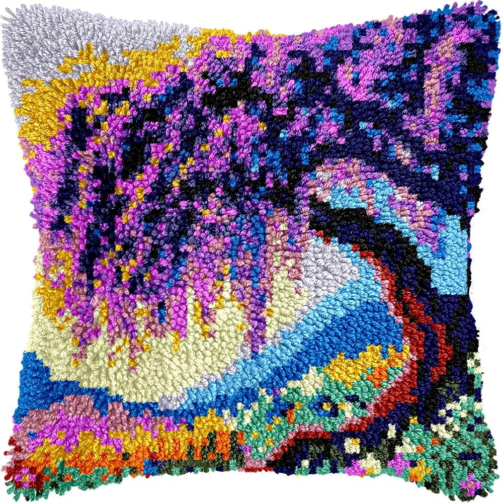 Flowers Tree Latch Hook Kits Pillow kits Cushion Throw Pillow Embroidery Craft Kits DIY Kits of DIY Hooking Pillowcase Cover Supplier with Color Printed Canvas 43x43cm (239)