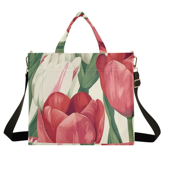 Flowers Tulip Corduroy Tote Bag Handbag Large Messenger Bag Shoulder Crossbody Zipper Bag Purse