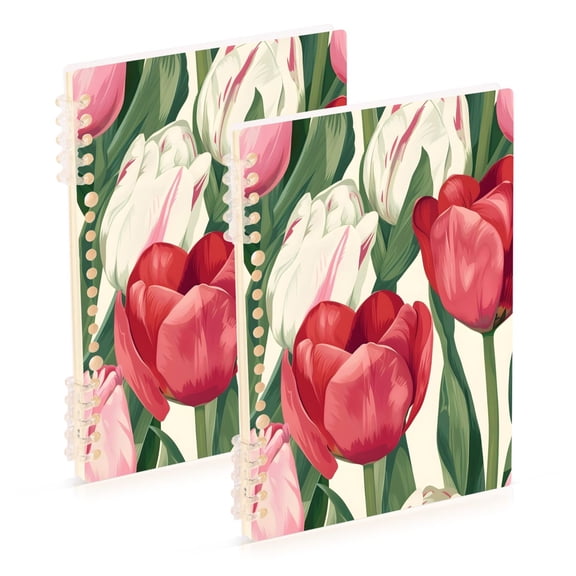 Flowers Tulip Ring Binder Notebook Journey Note Diary College Ruled Spiral Notebook Study Loose Leaf Paper A5 60 Pages