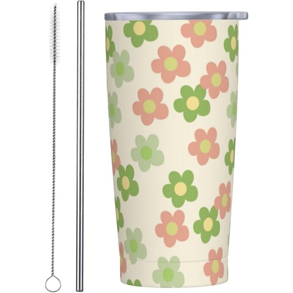 Flowers Tumbler,Daisy flower 20oz Stainless Steel Insulated Travel Tumblers,Travel Coffee Mug with Lid and Straw Water Bottle Drink Tumbler Cups Gifts for Women Men Lovers