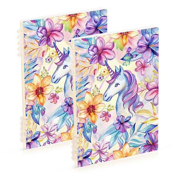 Flowers Unicorn Ring Binder Notebook Journey Note Diary College Ruled Spiral Notebook Study Loose Leaf Paper A5 60 Pages