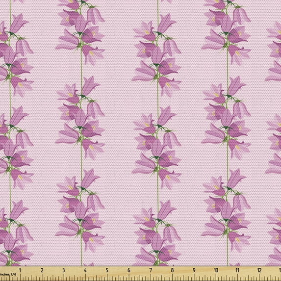 Ambesonne Flowers Fabric by the Yard Upholstery, Pink and Purple Bluebells, 2 Yards, Pale Pink Pale Purple