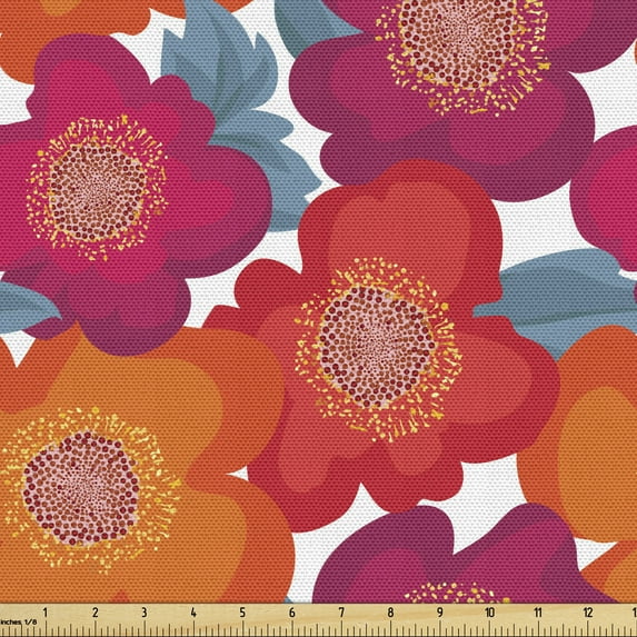 Flowers Upholstery Fabric by the Yard, Poppy Blooms Beauty Rural Flourishing Essence Petal Bouquets Arrangement, Decorative Fabric for DIY and Home Accents, Slate Blue Magenta by Ambesonne