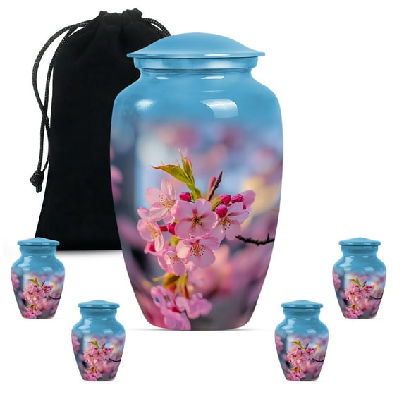 Flowers Urn, Keepsake Urns for Ashes Small, Urn Adult Human Ashes, cremation urns for human ashes, Memorial Urns for Human Ashes, burial urns for adult human ashes(Size - 10inch 1Pcs, 3inch 4Pcs)
