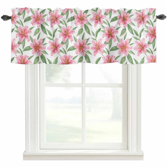 Flowers Valances for Windows Farmhouse Kitchen Curtains Valances Rod Pocket Valance Curtains for Windows Pink Spring Floral Elegant Pastoral Botanical Window Valances for Bathroom Bedroom 42"x12"