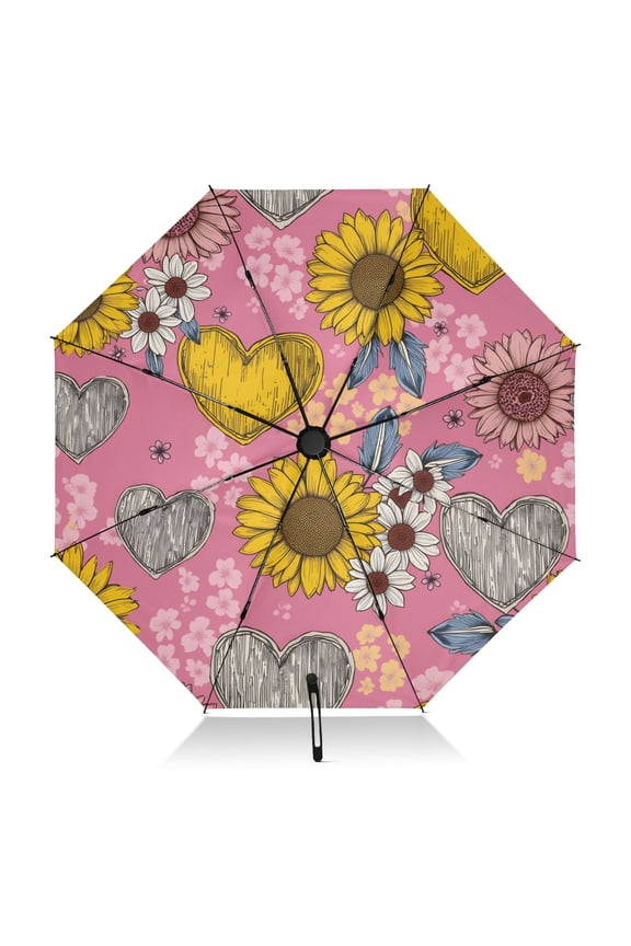 Flowers Vinta Pattern Umbrella Folding Sun Umbrella Travel Auto Open Close Large UV50+ 40in