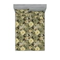 thumbnail image 1 of Flowers Vintage Fitted Sheet & Pillow Sham Set, Botanical Theme Eucalyptus Color Floral Design Retro Print, Decorative Printed 3 Piece Bedding Decor, King, Pistachio Green Off White, by Ambesonne, 1 of 2
