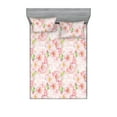 thumbnail image 1 of Flowers Vintage Fitted Sheet & Pillow Sham Set, Delicate Floral Boho Pattern with Leaves Greenery Botany Design, Decorative Printed 3 Piece Bedding Decor, Full, Pale Pink Lime Green, by Ambesonne, 1 of 1