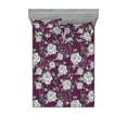 thumbnail image 1 of Flowers Vintage Fitted Sheet & Pillow Sham Set, Engraved Look Drawing Rose Pattern with Petals Romantic Artwork, Decorative Printed 3 Piece Bedding Decor, Queen, Dark Magenta Off White, by Ambesonne, 1 of 2