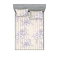 thumbnail image 1 of Flowers Vintage Fitted Sheet & Pillow Sham Set, Retro Design of Vertical Striped Back With Boho Rose Sketch Art, Decorative Printed 3 Piece Bedding Decor, King, Pale Lavender Cream, by Ambesonne, 1 of 2