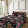 thumbnail image 1 of Ambesonne Flowers Vintage Fitted & Flat Sheet with Shams 4 Pcs Set, Woods Peony Pattern, Calking, Hot Pink and Jade Green, 1 of 5