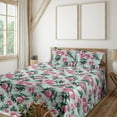 thumbnail image 1 of Ambesonne Flowers Vintage Fitted & Flat Sheet with Shams 4 Pcs Set, Vintage Feels Roses, Queen, Almond Green Magenta Teal, 1 of 1