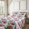 thumbnail image 1 of Ambesonne Flowers Vintage Fitted & Flat Sheet with Shams 4 Pcs Set, Chrysanthemum Print, Queen, Almond Green Dark Pink, 1 of 1