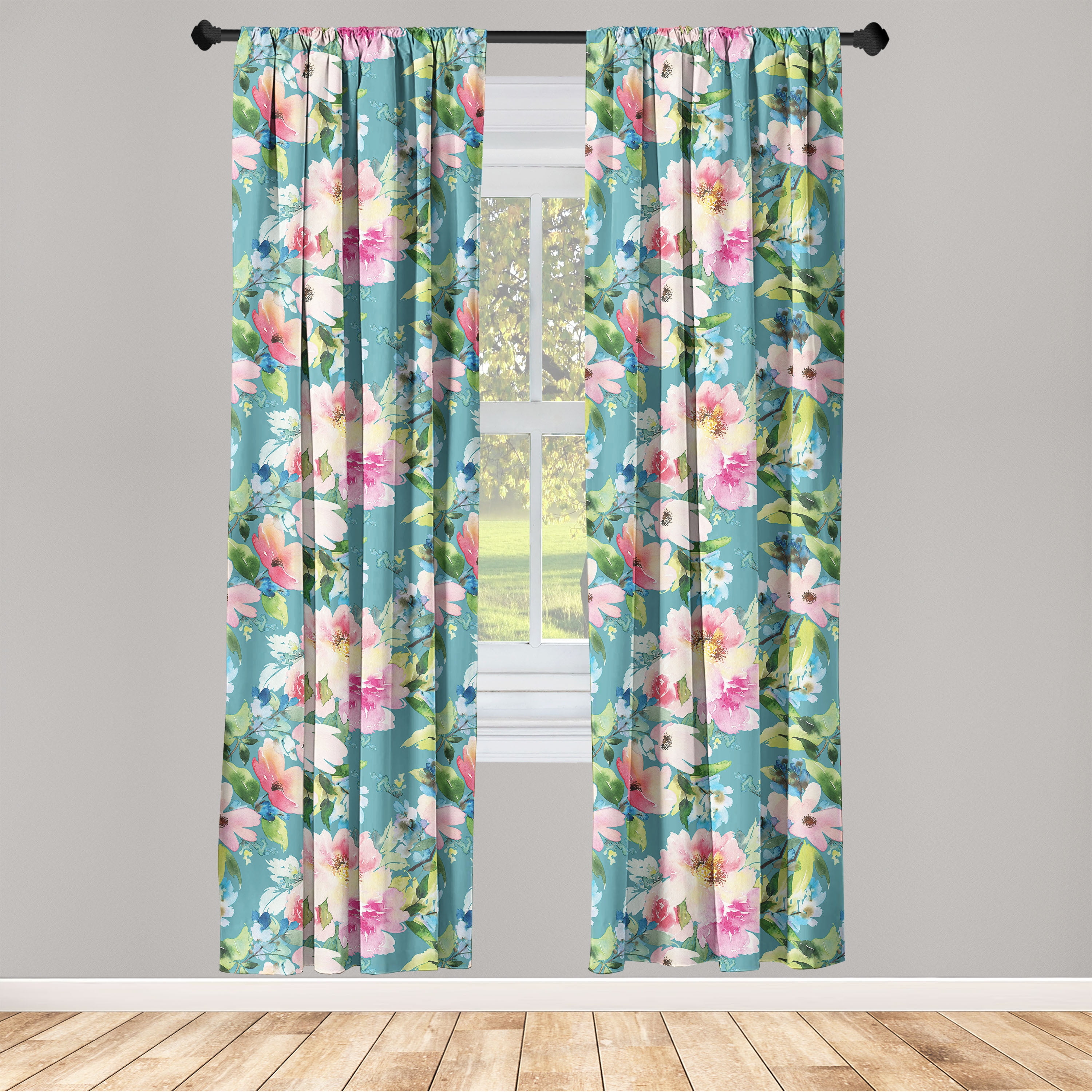 Flowers Vintage Window Curtains, Cottagecore Inspirations Watercolor