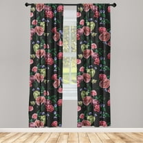 Flowers Vintage Window Curtains, Delicate Roses with Leaves Greenery in Dark Jungle Colors Print, Lightweight Decor 2-Panel Set with Rod Pocket, Pair of - 28"x63", Pistachio Green Blush, by Ambesonne