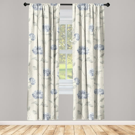 Flowers Vintage Window Curtains, Neutral Colors Boho Springtime Garden Scene Floral Design Art, Lightweight Decor 2-Panel Set with Rod Pocket, Pair of - 28"x84", Pale Ceil Blue Pale Grey, by Ambesonne