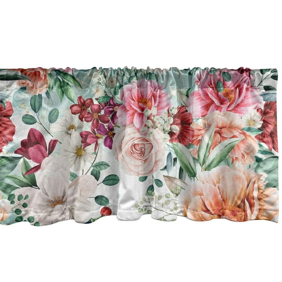Flowers Vintage Window Valance, Dreamy Vibes Colorful Floral Boho Pattern with Leaves Greenery, Curtain Valance for Kitchen Bedroom with Rod Pocket, 54" X 18", Jade Green Burnt Sienna, by Ambesonne