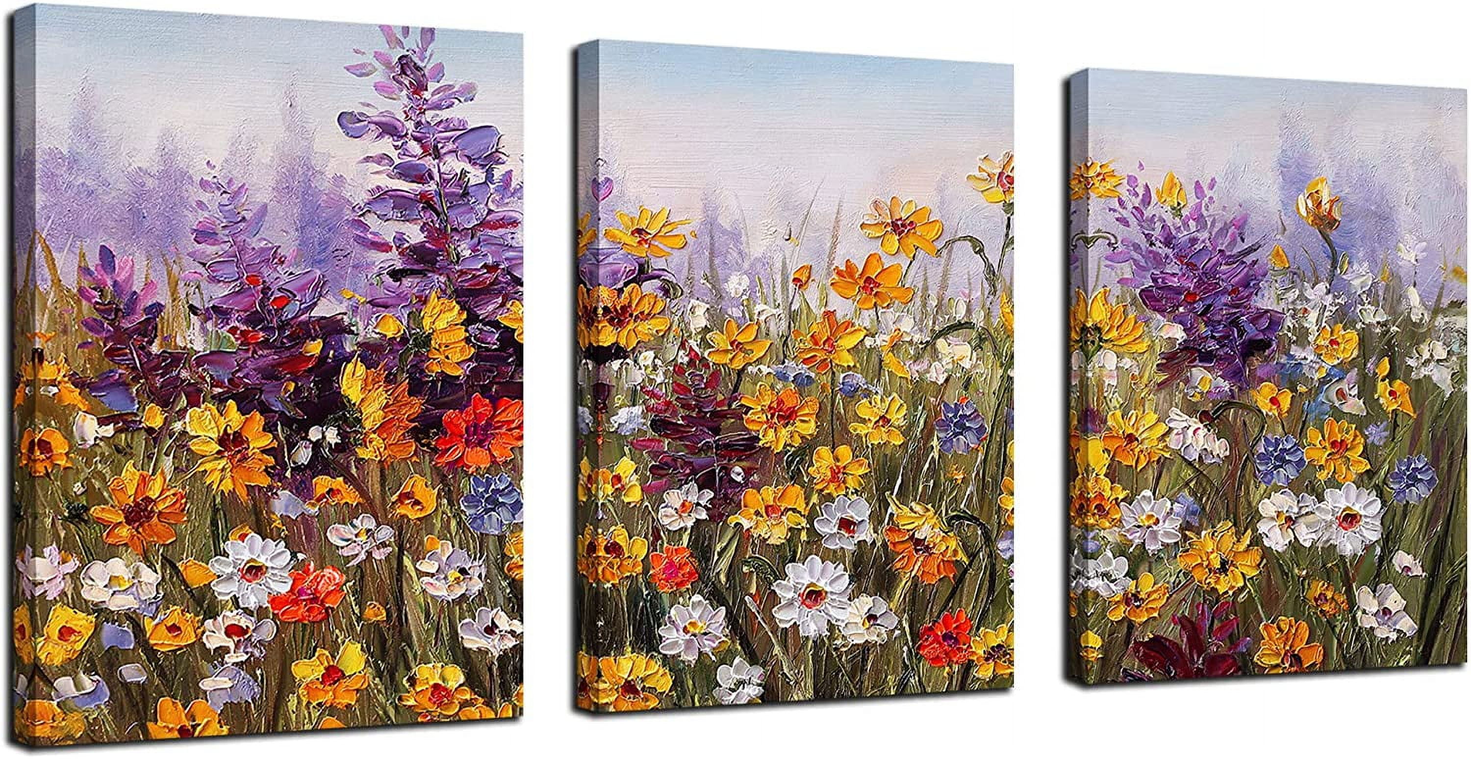 Flowers Wall Art Daisy Colorful Canvas Floral Pictures Spring Purple