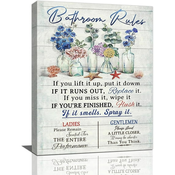 Flowers Wall Art Farmhouse Floral in Mason Vase Bathroom Pictures Wall Decor Rustic Bathroom Rules Canvas Painting Prints Leaf Country Framed Artwork for Bathroom Ready to Hang 16"x20"