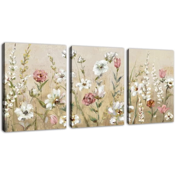 Flowers Wall Art Pink White Floral Canvas Pictures Elegant Blossom Wall Decor Modern Flower Bedroom Living Room Wall Decoration Vintage Canvas Prints Flower Canvas Wall Hangings 12" x 16" x 3 Pieces