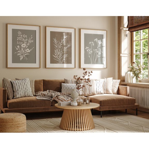 Flowers Wall Decor Boho Gallery Prints White Botanical Gray Floral Simplistic Art Set 3 Unframed Paper Print 8x12