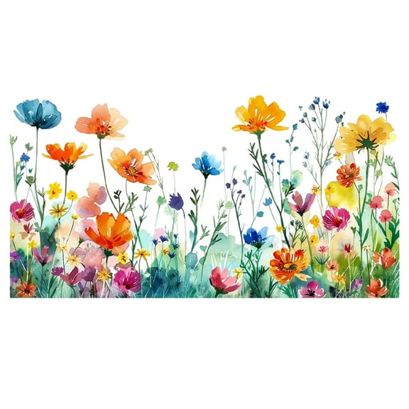 Flowers Wall Window Decals, Plant Flower Spring Summer Glass Door Sticker, Clings PVC Colorful Electrostatic Stickers for Living Room Home Kitchen Decor