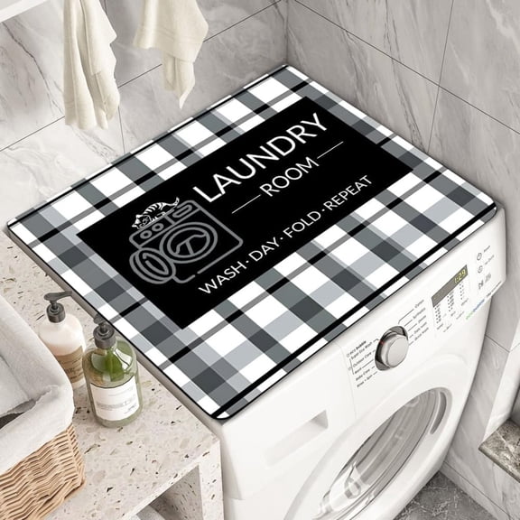 Flowers Washer Dryer Dust Cover Mat for Top 19.7" x 23.6" Creative Washing Machine Dust Cover Pad Non-Slip Drying Mat Top Protector Mat for Kitchen Laundry Room