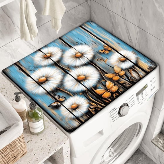 Flowers Washer Dryer Dust Cover Mat for Top 19.7" x 23.6" Creative Washing Machine Dust Cover Pad Non-Slip Drying Mat Top Protector Mat for Kitchen Laundry Room