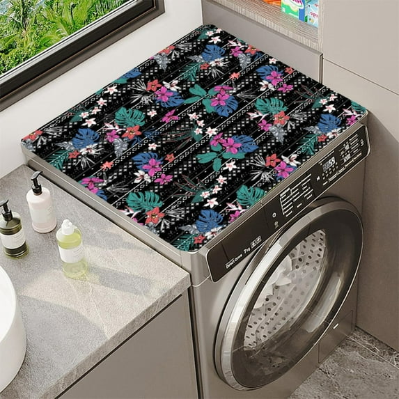 Flowers Washer Dryer Top Cover Mat 23.6 x 19.7in Dust Cover Pad for Washer Dryer,Creative Anti-slip Washing Machine Top Protector Mat for Laundry Room