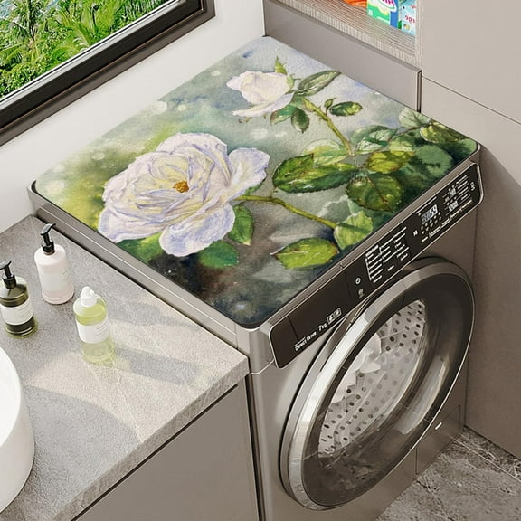 Flowers Washer Dryer Top Cover Mat 23.6 x 19.7in Dust Cover Pad for Washer Dryer,Creative Anti-slip Washing Machine Top Protector Mat for Laundry Room