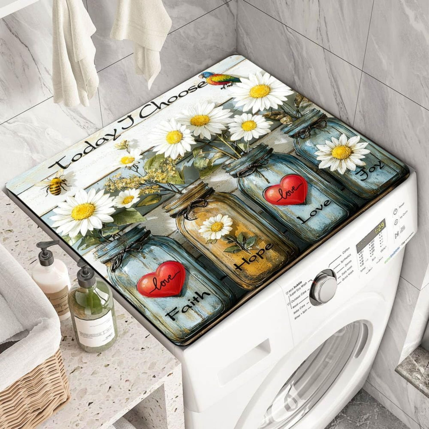 Flowers Washer Dryer Top Cover Mat Dust Cover Pad for Washer Dryer,Creative Anti-slip Washing Machine Top Protector Mat for Laundry Room (Laser Gilding, 23.6" x 19.7")