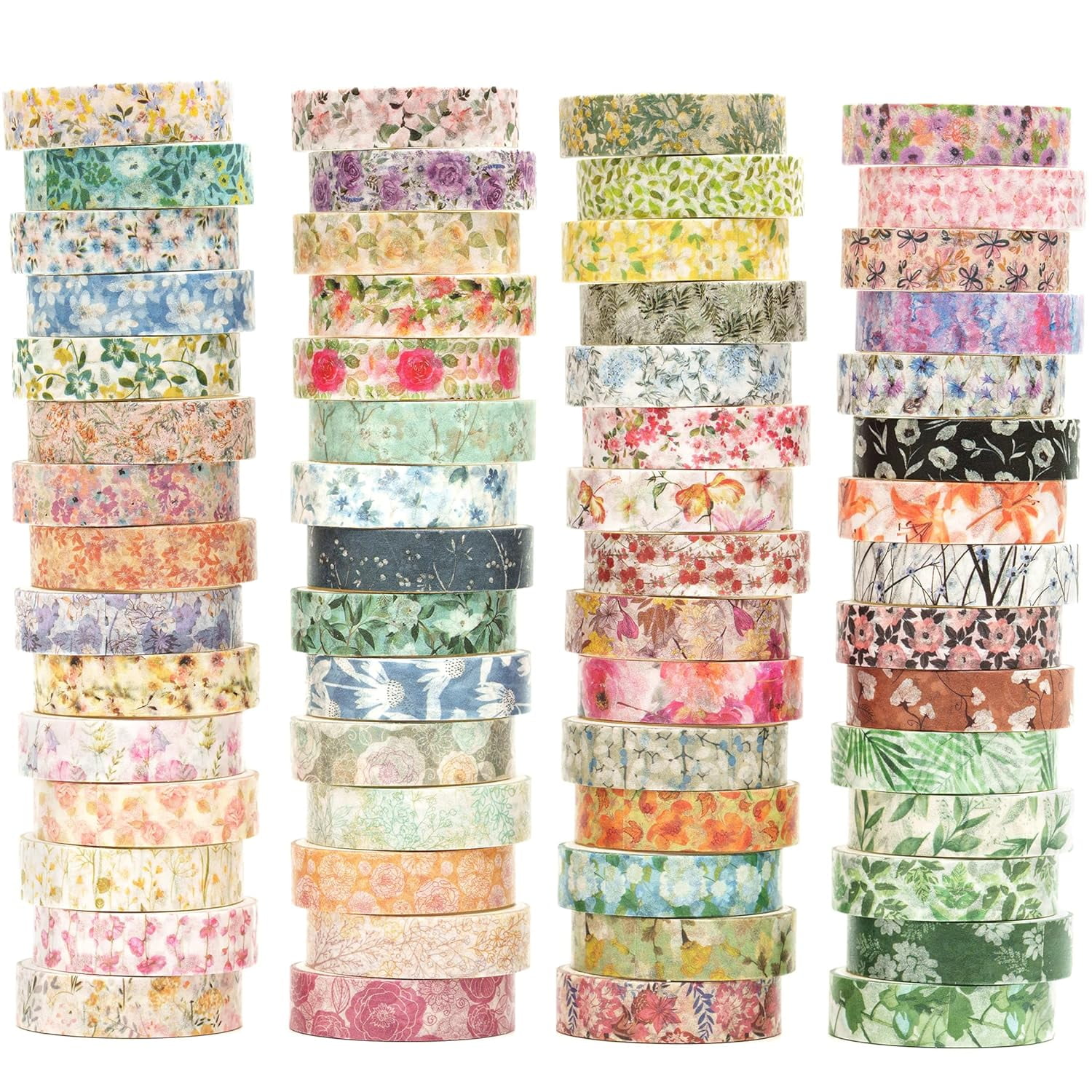 Flowers Washi Tape Set Floral Patterns Decorative Skinny Blooms Masking Tapes for Arts, DIY Crafts, Journals, Planners, Scrapbook, Wrapping