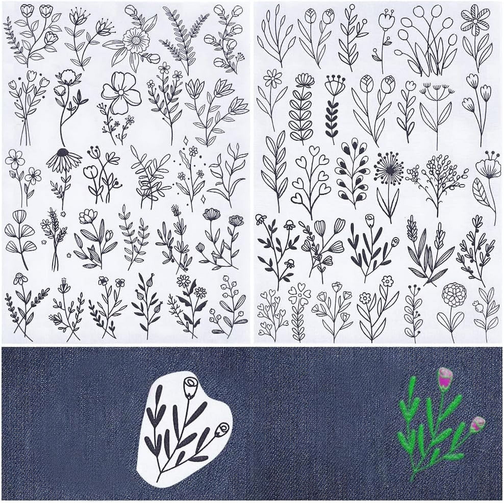 BEUNITONE 4PCS Cats & Plants Water Soluble Embroidery Stabilizer Paper - Stick & Stitch Patterns For Hand Sewing