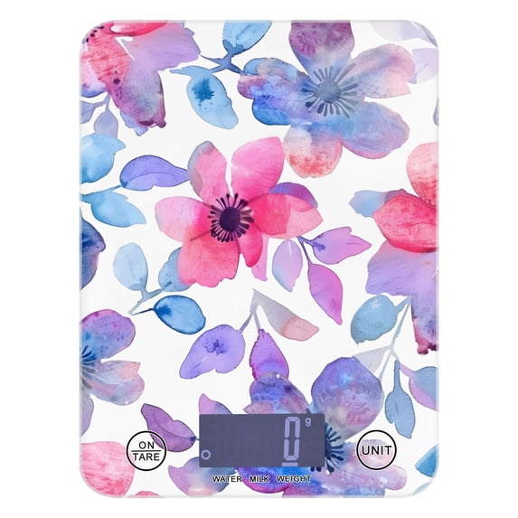 Flowers Watercolor Food Scale Digital Kitchen Scale Waterproof Tempered Glass Tare Function 11 lb for Baking Cooking Meal Prep